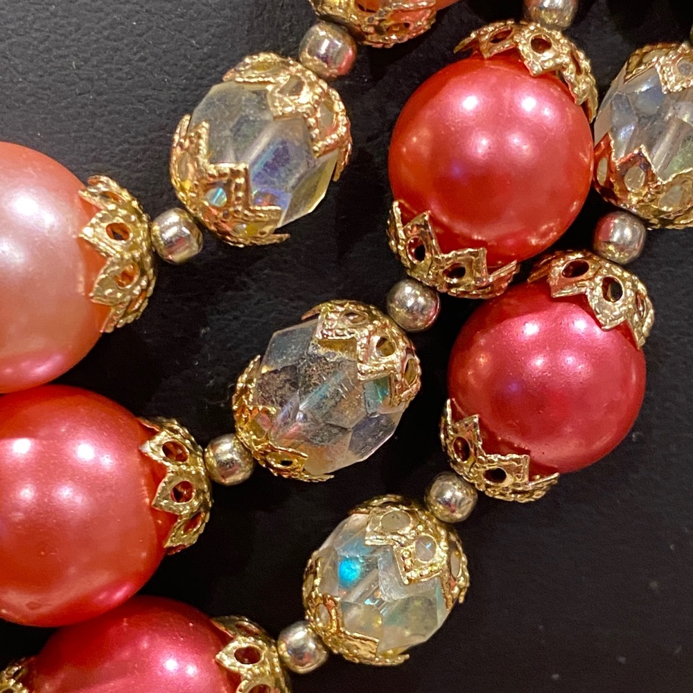 Japan Elegant Rose and Baby Pink Beaded Necklace. AB and Beautiful Filigree Bead - Picture 8 of 12